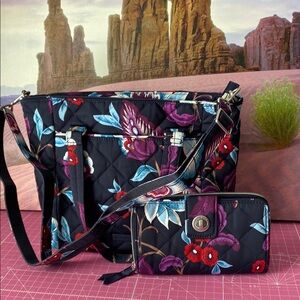 Vera Bradley Floral Quilted Women's Bag and Wallet Set.
